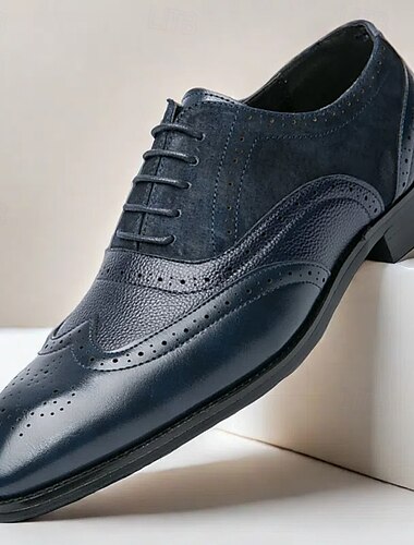  Zweifarbige Brogue-Oxford-Schuhe für Herren – Kombination aus Wildleder und Kunstleder mit Flügelkappen-Details für geschäftliche und formelle Anlässe