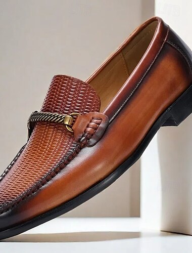  stylische braune Leder-Loafer mit Flechtdetail und Metallteil für Herren | perfekt für Casual und Business Casual