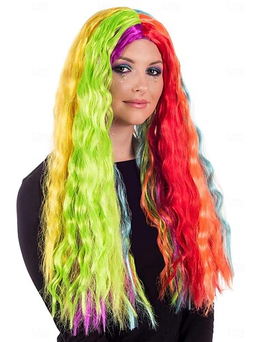  Regenbogenperücken für Erwachsene für Damen, leuchtend bunte Festivalhaare, Kostümzubehör, Perücken für Karneval