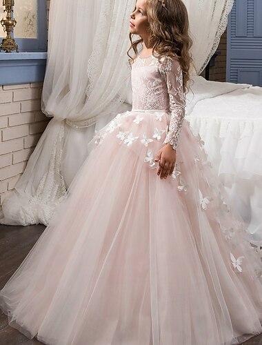  Bambino Da ragazza Abito per la prima comunione Vestito da festa Tinta unica Senza maniche Manica lunga Prestazioni Matrimonio Feste Retato Da principessa Dolce Retato Fino a metà polpaccio Vestito