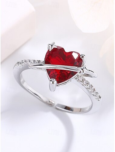  bague en argent sterling pour femme avec pierres précieuses rouges en forme de cœur et accents de zircone cubique, bijoux romantiques pour la Saint-Valentin, les mariages et les anniversaires
