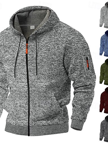  Herr Huvtröja Huvtröja med dragkedja Taktisk hoodie Vinrött Armégrön Marinblå Ljusgrå Mörkgrå Huva Slät Sport & Utomhus Dagligen Helgdag Streetwear Häftig Ledigt Vinter Vår & Höst Kläder Pull Tröjor