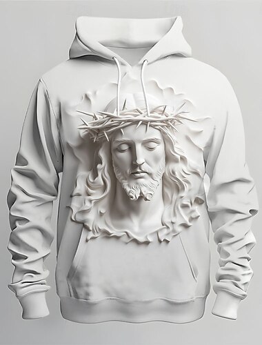  Hombre de impresión en 3D Jesús Sudaderas Sudadera Abrigos Sudadera con capucha Cuello Barco Moda Impresión 3D Festivos Ropa de calle Blanco Correa Otoño Invierno Diseñador