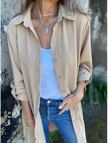  Damen Freizeitjacke warm halten Atmungsaktiv Knopf Brautkleider schlicht Glatt Urlaub Strasse Freizeitskleidung Ausgehen Einreihiger Verschluss Lang Kargen Regular Fit Langarm Oberbekleidung Schwarz