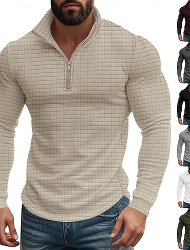  Hombre Sudadera Sudadera con un cuarto de cremallera Negro Blanco Vino Verde Ejército Caqui Media cremallera Plano Deporte Diario Festivos Poliéster Ropa de calle Básico Casual Primavera & Otoño Ropa