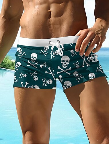  Herren Coole Totenköpfe Badehosen Badeshorts Boardshorts Mittlere Taille 3D-Druck Hawaiianisch Surfen Ferien Strand Kordelzug mit Mesh-Futter Elastischer Bund Designer Bekleidung