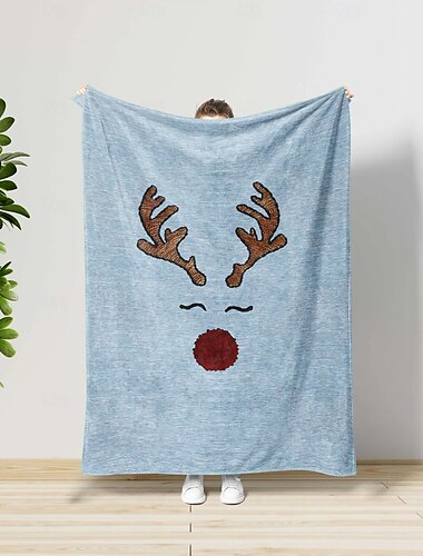  Decke mit Rentier-Print, Flanell, weich, gemütlich, Winterurlaub, Überwurfdecke, perfekt als Deko für Sofa und Bett