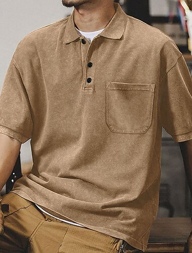  Per uomo maglietta Polo da golf Informale Classico Manica corta Di tendenza Angosciato Tinta unica Bottoni Primavera Autunno Blu scuro Esercito verde Nero Cachi Grigio maglietta