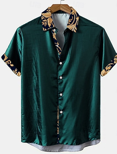  Per uomo Floreale Piante Camicia con bottoni Manica corta Moda Casual Feste Informale Estate Primavera Collo ripiegabile Abbottonare Nero Blu Verde