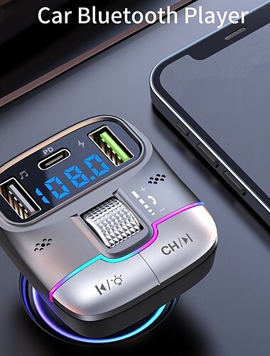  carregador de carro dual usb carregadores rápidos inteligentes com cabo de carregamento bluetooth 5.0 transmissor fm mp3 player