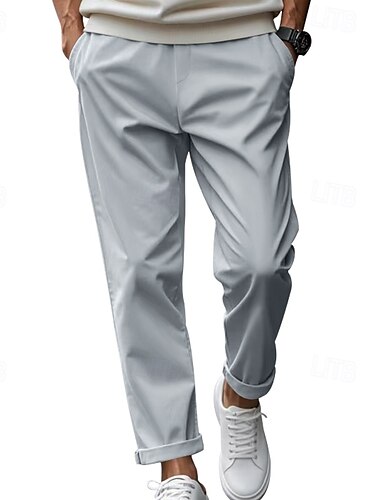  Men's Dress Pants Trousers Suit Pants Pocket Drawstring Elastic Waist Plain Comfort Wrinkle Resistant Full Length Wedding Party Business Fashion Basic Black White