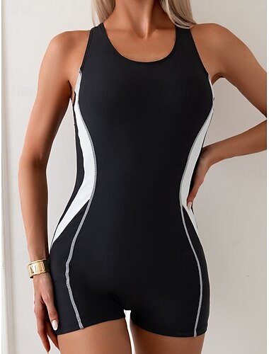  Dames Zwemkleding Een stukje Monokini Zwempak Blote rug Buikcontrole Hoge taille Slank Vakantie Strand Kleding Effen Kleur U-hals Mouwloos Badpakken
