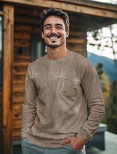  Herre T-shirt Langærmet Rund hals Forår Efterår Vinter Batikfarvet Grim Aktiv Årgang Crewneck Slipsefarve udendørs Afslappet atletiktøj Sort Grøn Kakifarvet Top T-shirt til mænd