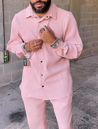  Hombre 2 Piezas Conjunto de camisa Conjuntos a juego Camisa casual Camisa de Pana Rosa Manga Larga Plano Cuello Vacaciones Diario Ropa Moda Casual
