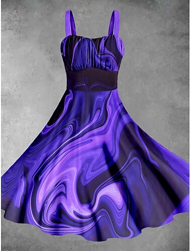  Damen Midikleid Sommerkleid Stilvoll Brautkleider schlicht Urlaub Heim Verabredung Lockere Passform Graphic Ärmellos Gurt Schwarz Burgunderrot Purpur Grün Sommer