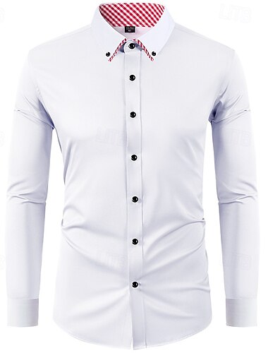 Homens Camisa Social Saia camisa de botão Bloco de cor Casamento Festa Branco Rosa Azul Céu Roxo Claro Manga Longa Lapela Primavera & Outono Roupa Patchwork