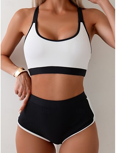  Damen Badeanzug Bikinis 2 Stück Unterhosen Bademode Rückenfrei Schlank Hoch tailliert Urlaub Strandbekleidung Feste Farbe U-Ausschnitt Ärmellos Badeanzüge