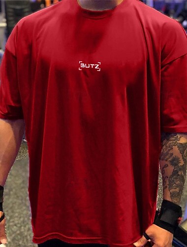  Herr Bokstav Butz T-shirt T-shirts 100 % bomull Kortärmad Grafisk Skjorta Svart Vit Rubinrött Bekväm t-shirt Ledigt Modedesignerkläder