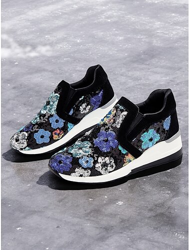 baskets à enfiler à paillettes florales pour femmes - chaussures décontractées à paillettes confortables avec semelle compensée, parfaites pour la marche ou les fêtes