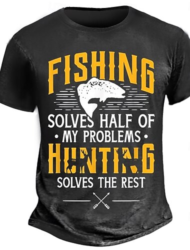  Ανδρικό Γραφικό T-Shirt Μακριά Μανίκια Ψάρεμα Λύνει Το Μισό από Τα Προβλήματά μου Κυνήγι Λύνει Τα Υπόλοιπα - Αστείο Υπαίθριο Χόμπι