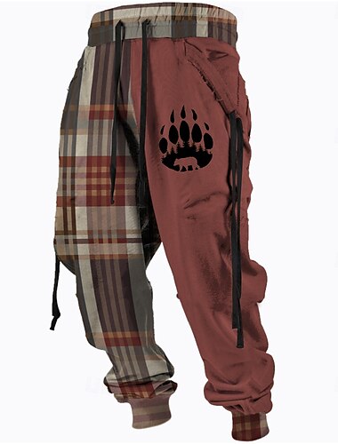 Herren Plaid Bär Pfote Jogginghose Trainingshose Hose Hosen Mittlere Taillenlinie Elastischer Kordelzug in der Taille Aktiv Vintage Brautkleider schlicht Outdoor Strassenmode Mit Taschen Frühling