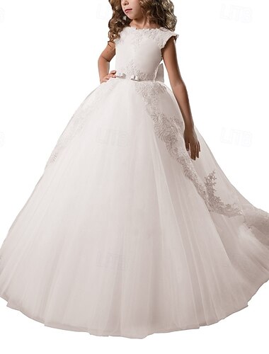  Abito da damigella d'onore bambina bambini Da ragazza Abito da principessa Abito per la prima comunione Prestazioni Matrimonio Feste Elegante Bellissimo Retato Tinta unica Senza maniche Girocollo