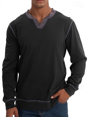  Homme T-shirt Chemise à Manches Longues manche longue Col en V Printemps & Automne Patchwork Mode Designer Basique Patchwork Vacances Rue Sortir Noir Vin Bleu Roi T-shirt haut de gamme pour homme
