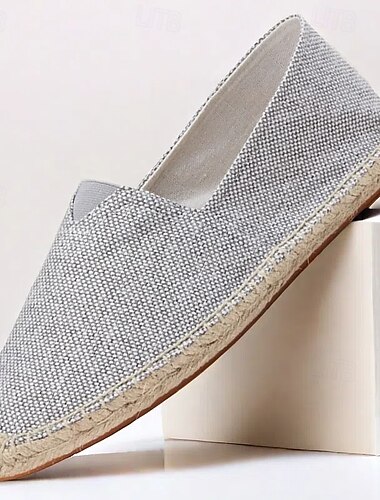  Beigefarbene Espadrilles-Schlupfschuhe aus Canvas für Herren mit Juteseilsohle – bequemes Freizeitschuhwerk für den Sommer