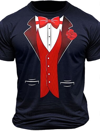  Valentinstag Herren Blume Smoking Kostüm T Shirt T-Shirt 100% Baumwolle Kurzarm Grafik Hemd Schwarz Weiß Armeegrün Bequemes T-Shirt Straße Cosplay Kostüme Modedesigner-Kleidung