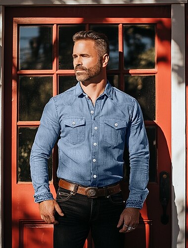  Herren Hemd Chambray-Hemd Calico-Hemd Lässiges Hemd Knopfhemd Jeanshemd Denim Blue Schwarz Blau Leicht Blau Langarm Glatt Kragen Urlaub Täglich Bekleidung Modisch Brautkleider schlicht