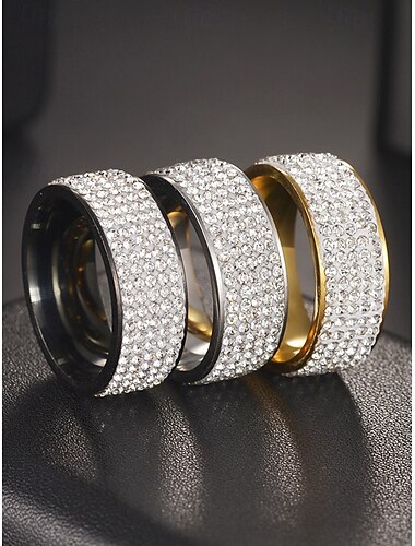  herrringar med breda band med hel strass bana, rostfritt stål i guld, silver och svart finish, lyxsmycken för fester, bröllop och högtidliga tillfällen