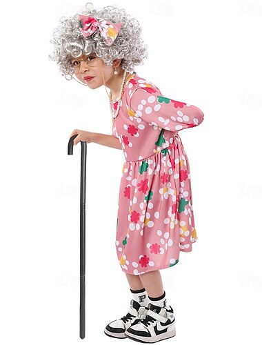  Déguise-toi avec grand-mère Vieilles femmes Mamie Tenue Costume Enfant Fille Déguisement drôle 100e jour d'école Halloween Carnaval Costume de carnaval facile