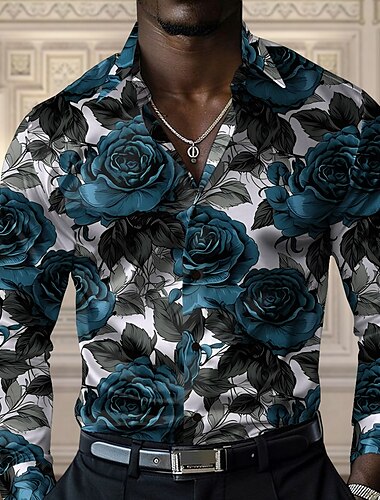  Herren Rose Lässiges Hemd Knopfhemd Langarm Modisch lässig Party Casual Frühling Herbst Umlegekragen Knopf hoch Gelb Rote Blau Purpur