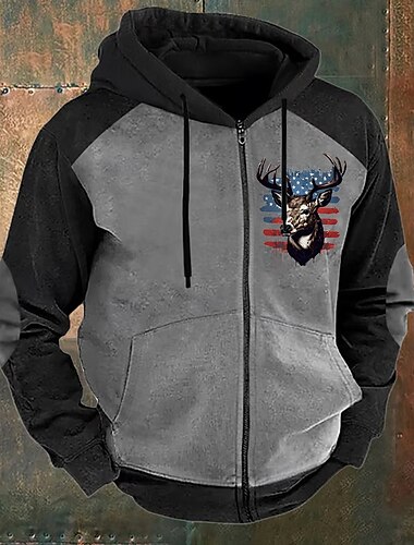  Herren camuflaje Hirsch Hoodies Hoodie Sweatshirt Kapuze Sweatshirt mit Kapuze Mit Kapuze Modisch 3D-Druck Urlaub Jagd Braun Grün Zip Kordelzug Herbst Winter Designer