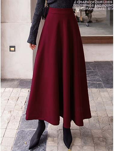  fusta de dama o linie fuste maxi volanate uni colorate strada zilnica iarna moda casual vin maro camel