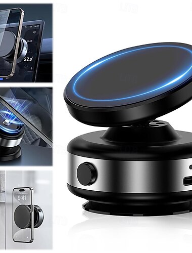  360-Grad verstellbare elektrische Telefonhalterung mit magnetischem Vakuum-Saugnapf, freihändiger magnetischer Handyhalter für Auto/Fitnessstudio/Spiegel/glatte Oberfläche, kompatibel mit Magsafe