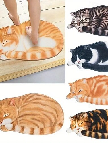  Felpudo irregular con diseño de gatos, alfombra de cocina, alfombra antideslizante, alfombra a prueba de aceite, alfombra para interior y exterior, decoración de dormitorio, alfombra de baño,