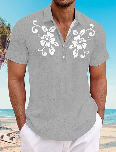  Herren Blumen Lässiges Hemd Knopfhemd Kurzarm Brautkleider schlicht Resort Urlaub Normal Casual Sommer Frühling Umlegekragen Knopf Rosa Blau Grau