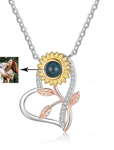  Collana di Proiezione Personalizzata Regalo Migliore per Mamma - Ciondolo Cavernoso a Forma di Girasole Tema Coppia Nozze Regali Romantici per la Festa della Mamma per Fidanzata Moglie Mamma