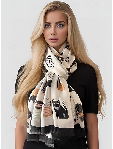  lättviktsscarf för kvinnor med färgglada kattmönster | perfekt för vår och höst till vardags