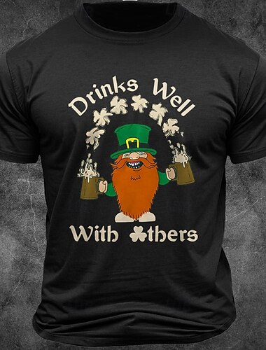  San Patricio Hombre Gracioso Cerveza Día de San Patricio Camiseta Camiseta superior 100% Algodón Manga Corta Gráfico Camisa Negro Blanco Verde Ejército Camiseta cómoda Calle Festivos Ropa de