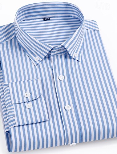  Men's Dress Shirt Striped Shirt Wrinkle Resistant Stretch Wedding Outdoor Light Blue Black Yellow Navy Blue Long Sleeve Collar Summer Spring Clothing Apparel