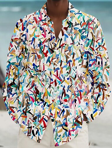  Homme Géométrique Chemise Décontractée Chemise Boutonnée manche longue Mode Décontractée Occasionnel Décontracté Printemps Automne Col Rabattu Boutonner Avec Poches Rouge