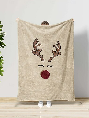  Manta con estampado de renos, franela suave y acogedora, manta navideña de invierno, perfecta para la decoración del sofá cama