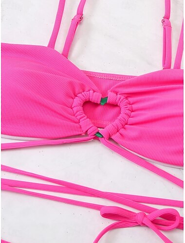 Damen Badeanzug Bikinis Drei Stück Rock Bademode Rückenfrei Schlank Urlaub Strandbekleidung Feste Farbe Halfterhals Ärmellos Badeanzüge