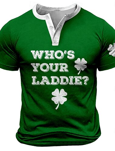  בגדי ריקוד גברים סיינט פטריק מצחיק "WHO'S YOUR LADDIES" חולצה קצרה חולצת הנלי שרוולים קצרים מעצב רטרו\וינטאג' רחוב קזו'אל יומי קיץ אביב שחור ירוק כתום הנלי חולצת טריקו של הנלי