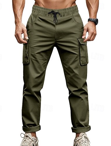  Hombre Pantalones cargo Pantalones tácticos Pantalones casuales Correa Cintura elástica Multi bolsillo Plano Comodidad Suave Longitud total Deporte Diario Carrera Moda Casual Negro Verde Trébol