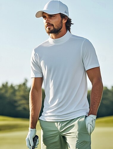  Herren T Shirt Rollkragenhemd Kurzarm Stehkragen Sommer Frühling Einfach Mode Lässig Bequem Klassisch Urlaub Straße Ferien Weiß Grau Grün Top T-Shirt für Herren