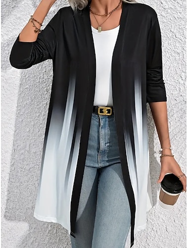  Damen Shacket Atmungsaktiv Komfortabel Patchwork Modisch Farbverläufe Outdoor Strasse Lang Rundhalsausschnitt Regular Fit Langarm Oberbekleidung Schwarz Purpur Grün Frühling Herbst