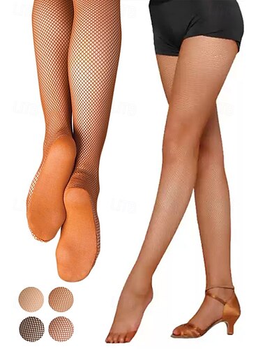  Medias de rejilla para baile latino para mujer con suela reforzada, pantimedias elásticas y duraderas de longitud completa para presentaciones y competiciones